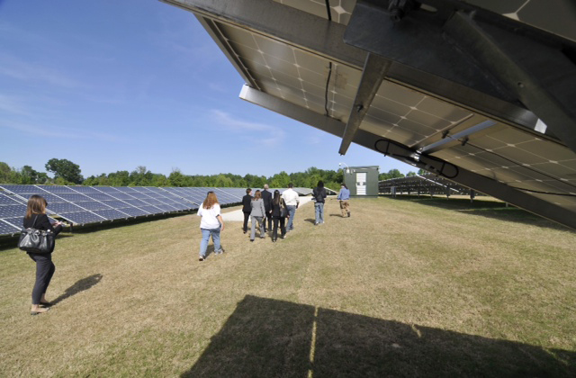 Visitors tour the West Tennessee Solar Farm on it's April 12, 2012 opening