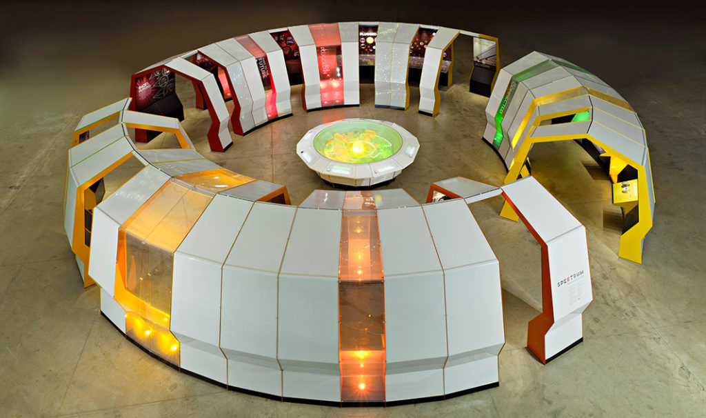 The Spectrum solar exhibit photographed from above, with the Illumination Station at he center